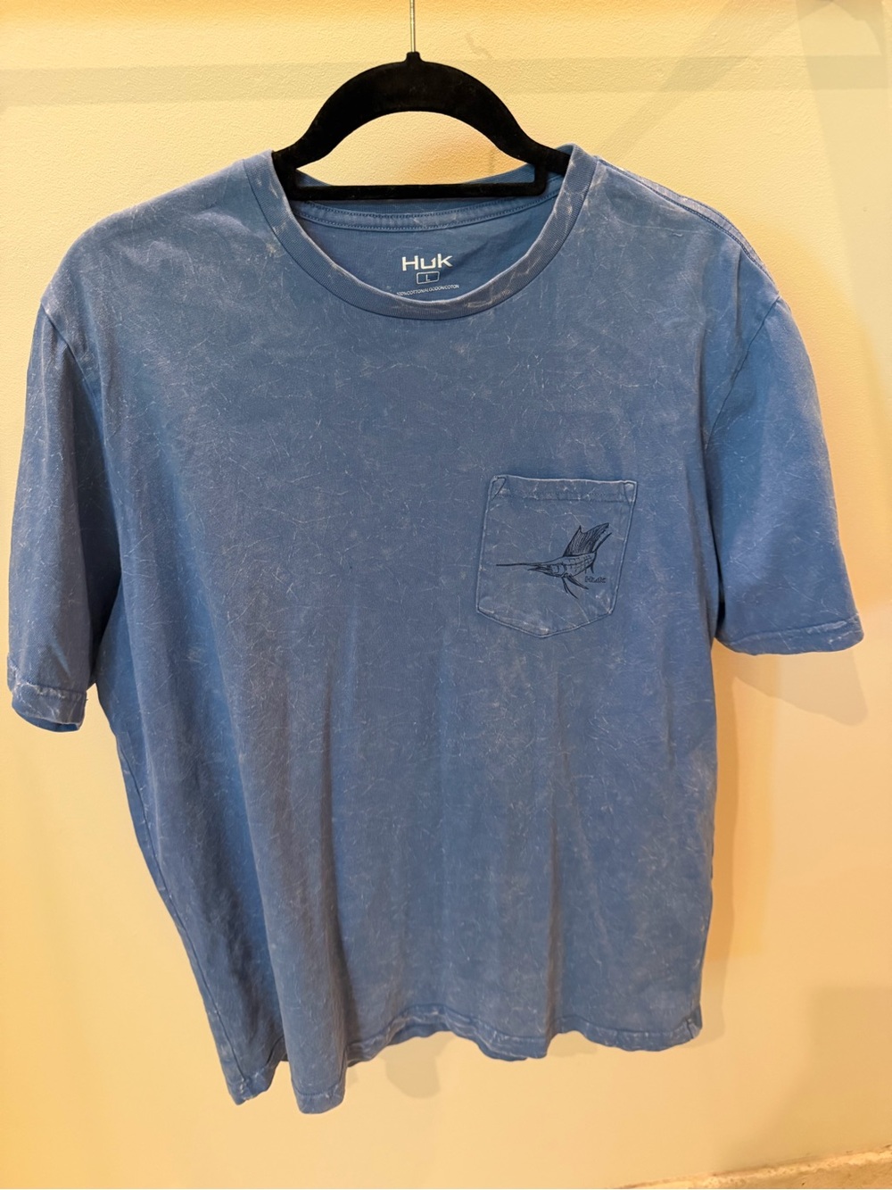 Huk Blue Short-Sleeve Pocket Tee with Marlin Graphic